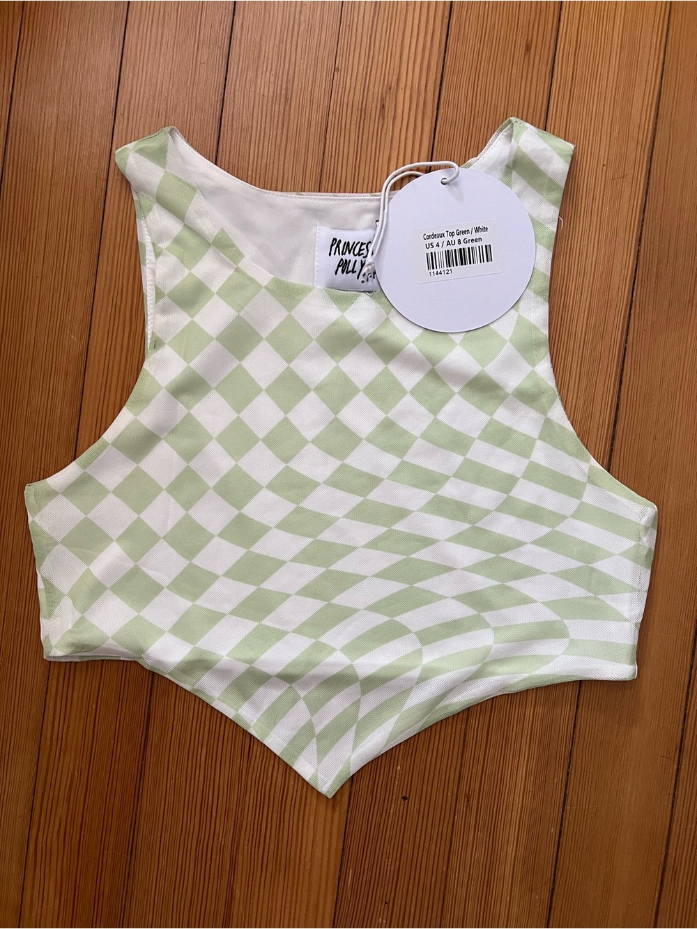 Princess Polly Green & White Checkerboard Crop Tank